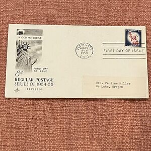 Vintage First Day of Issue March 22, 1958 FDC Statue of Liberty Envelope